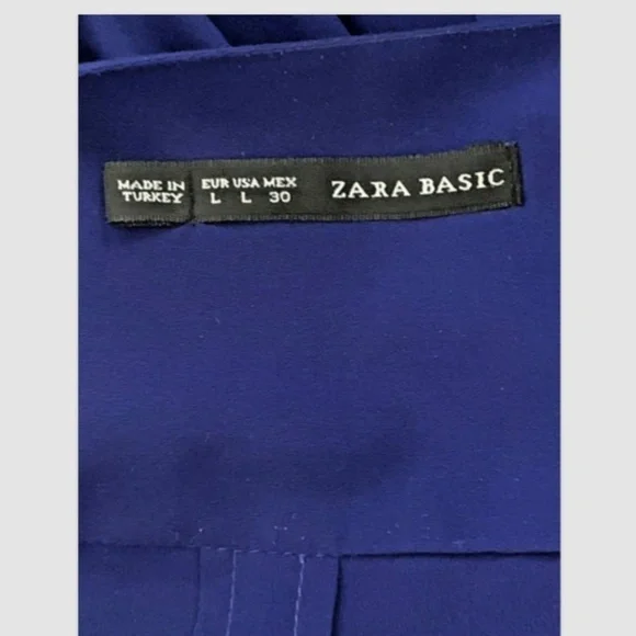 Zara Basic Roll Tab V-neck Blouse L Royal Blue Stud Shoulder Accent #225D - Picture 6 of 7